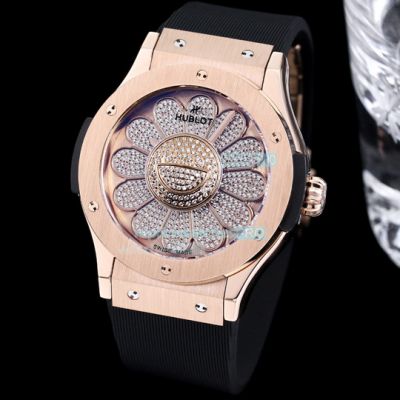 Swiss Replica Hublot Classic Fusion Sunflower Diamond Dial Rose Gold Case Watch 45mm